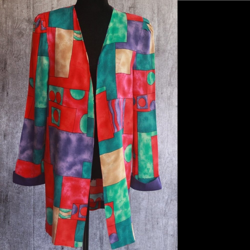 Periwinkle Women's 14 Vintage 1980s Mid Length Geometric Blazer